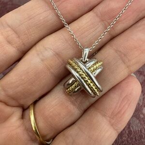 Tiffany & Co Sterling Silver and 18k Yellow Gold Signature X pendant with chain